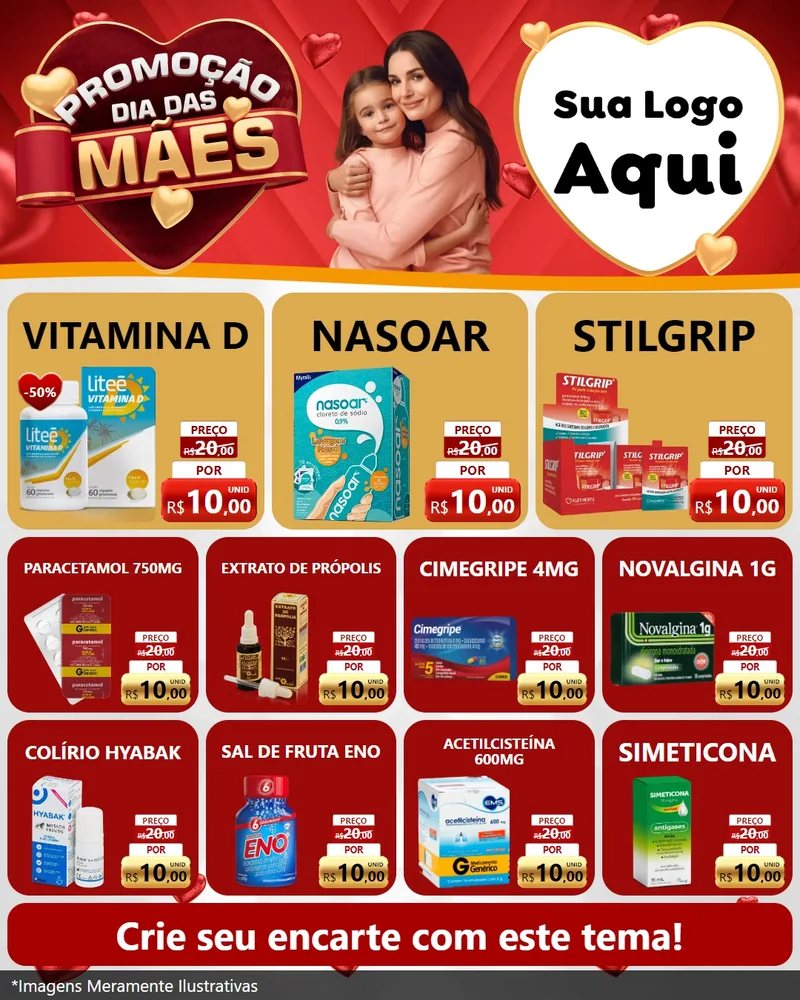 Modelo de Rede Social para Feed Instagram com o tema Promoção Dia das Mães para Farmácia