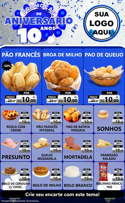 Modelo de Encarte para Encarte Grande com o tema Promoção de Aniversário - 10 Anos para Padaria