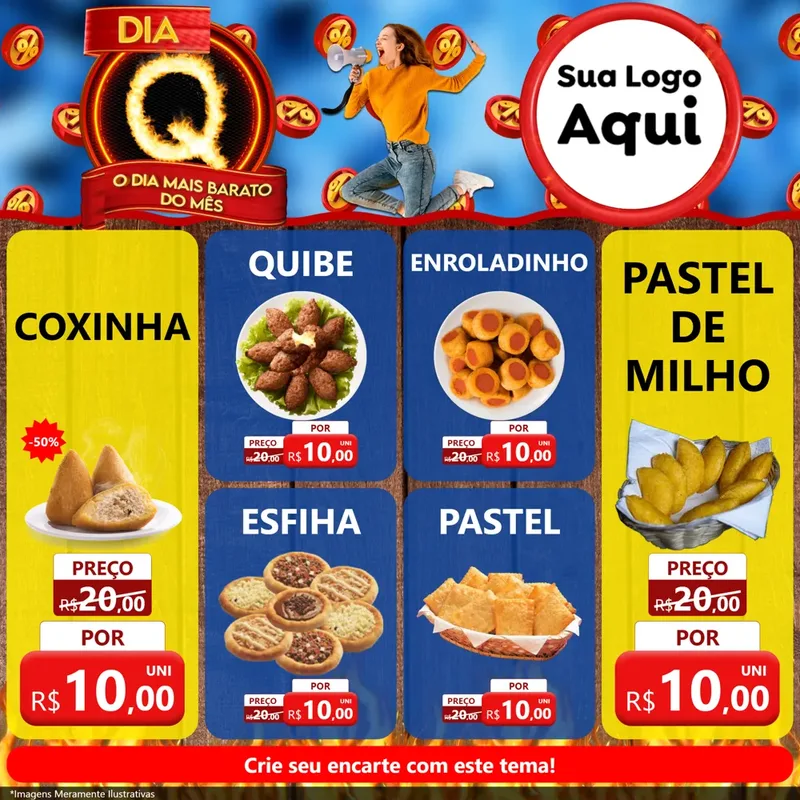 Modelo de Rede Social para Feed Facebook com o tema Dia Q - O Dia Mais Barato Do Mês para Salgadaria