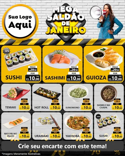 Modelo de Rede Social para Feed Instagram com o tema Mega Saldão de Janeiro para Comida japonesa