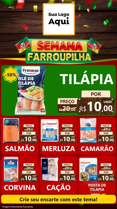 Modelo de Rede Social para Stories com o tema Semana Farroupilha para Peixaria