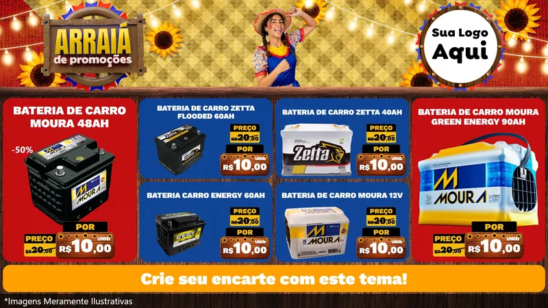 Modelo de TV para TV Horizontal com o tema Arraiá de Promoções para Baterias Elétricas