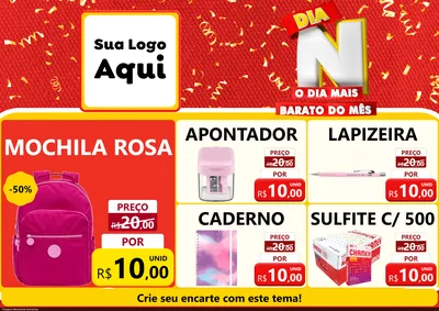Modelo de Encarte para Encarte A4 Horizontal com o tema Dia N o Dia Mais Barato do Mês para Papelaria