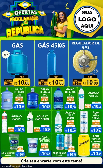 Modelo de Encarte para Encarte Grande com o tema Ofertas Proclamação da República para Água e gás