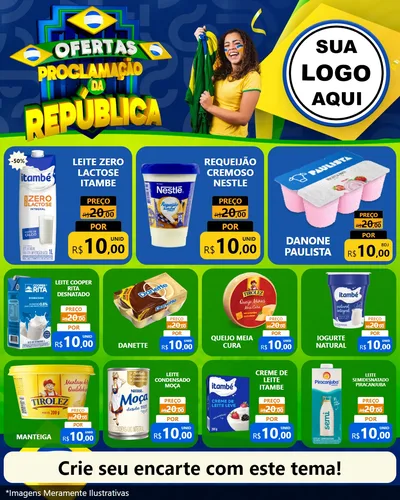 Modelo de Rede Social para Feed Instagram com o tema Ofertas Proclamação da República para Frios e Laticínios