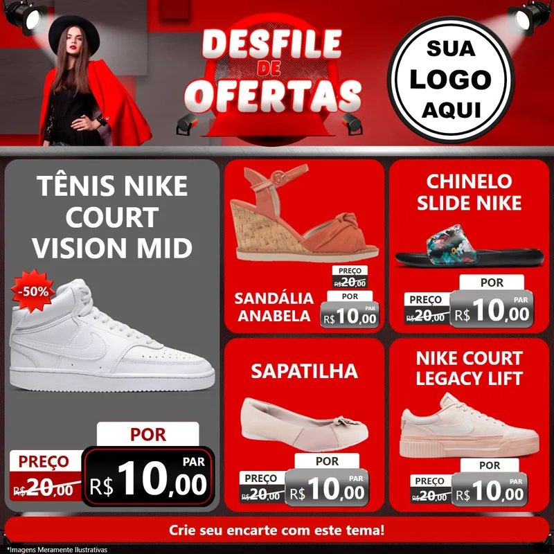 Modelo de Rede Social para Feed Facebook com o tema Desfile de Ofertas para Calçados