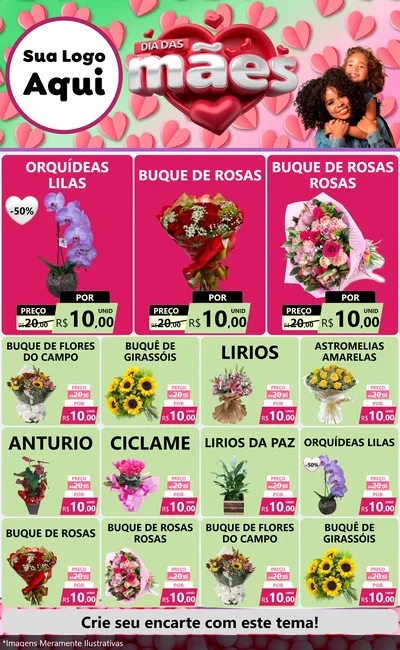 Modelo de Encarte para Encarte Grande com o tema Dia das Mães para Floricultura e jardim