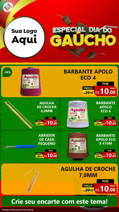 Modelo de TV para TV Vertical com o tema Especial Dia do Gaúcho para Armarinho e Aviamentos