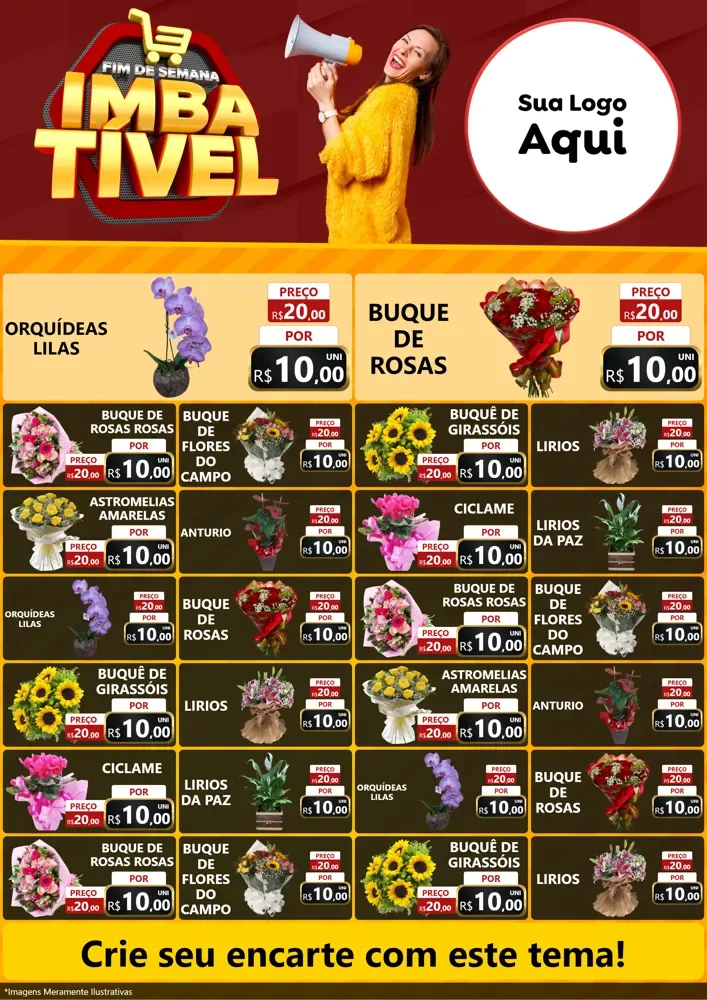 Modelo de Encarte para Encarte A4 Vertical com o tema Fim de Semana Imbatível para Floricultura e jardim