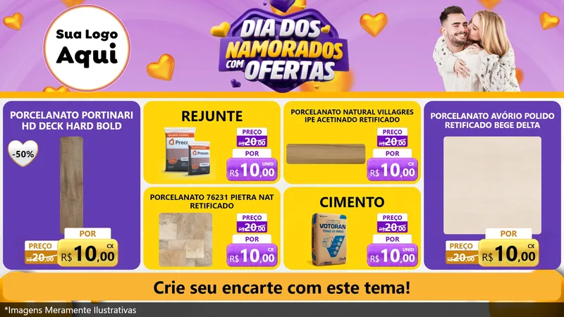Modelo de TV para TV Horizontal com o tema Dia Dos Namorados Com Ofertas para Pisos e revestimentos