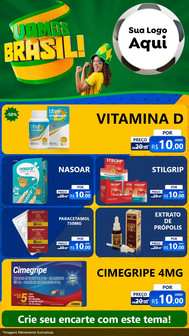 Modelo de TV para TV Vertical com o tema Vamos Brasil - Copa para Farmácia