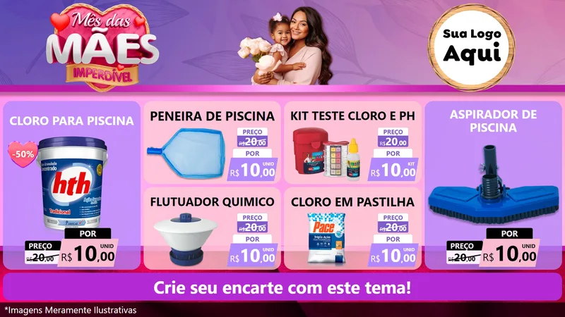 Modelo de TV para TV Horizontal com o tema Mês das Mães Imperdível para Produtos para Piscina