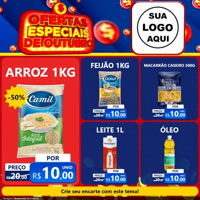 Modelo de Rede Social para Feed Facebook com o tema Ofertas Especiais de Outubro para Supermercado