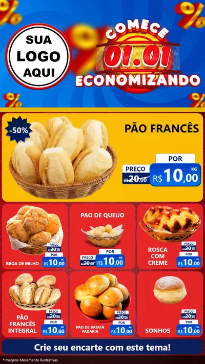 Modelo de Rede Social para Stories com o tema Comece 1º de Janeiro Economizando para Padaria