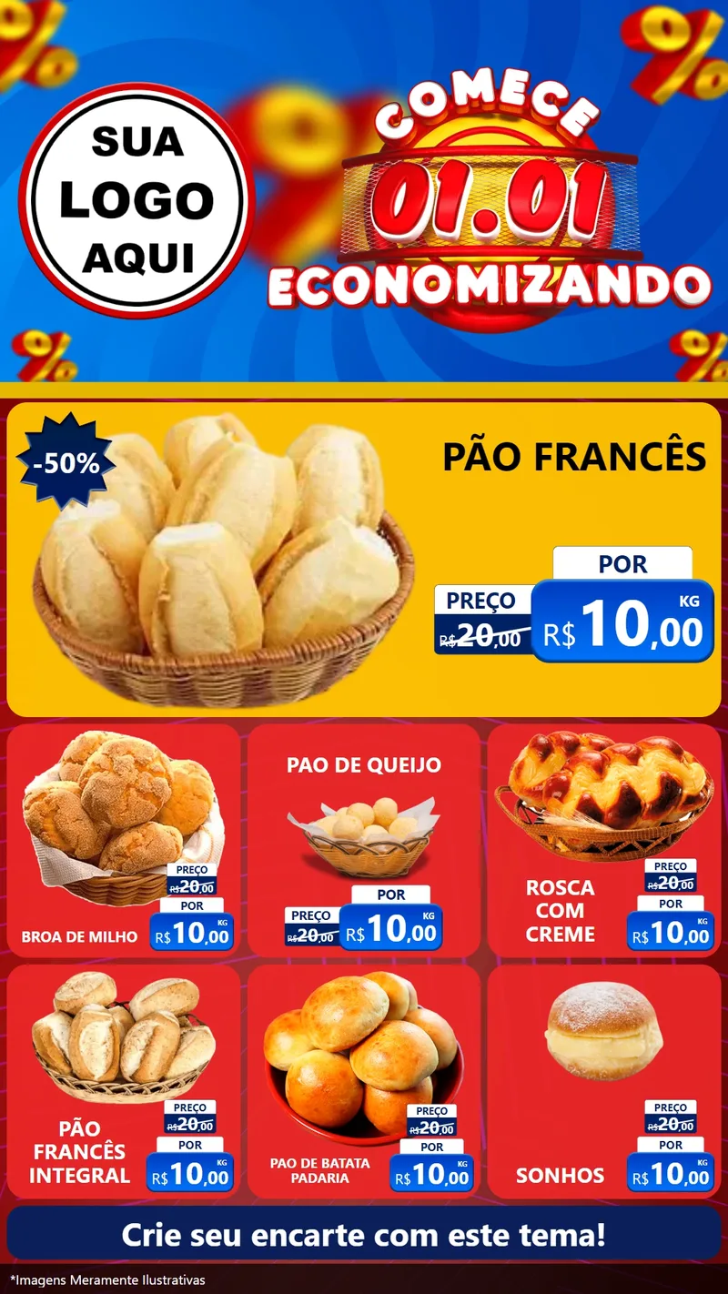 Modelo de Rede Social para Stories com o tema Comece 1º de Janeiro Economizando para Padaria