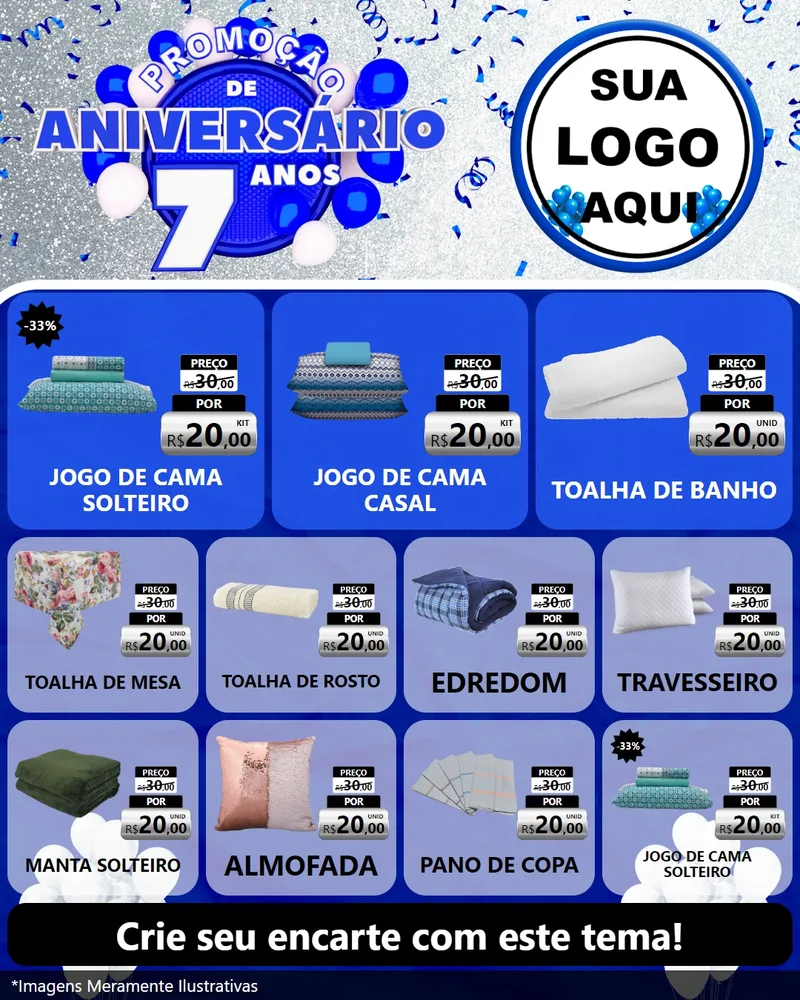 Modelo de Rede Social para Feed Instagram com o tema Promoção de Aniversário - 7 Anos para Cama, Mesa e Banho