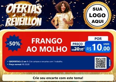 Modelo de Cartaz para Cartaz A4 Horizontal com o tema Ofertas de Réveillon para Restaurante