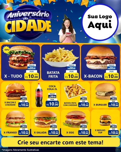 Modelo de Rede Social para Feed Instagram com o tema Aniversário da Cidade para Hamburgueria