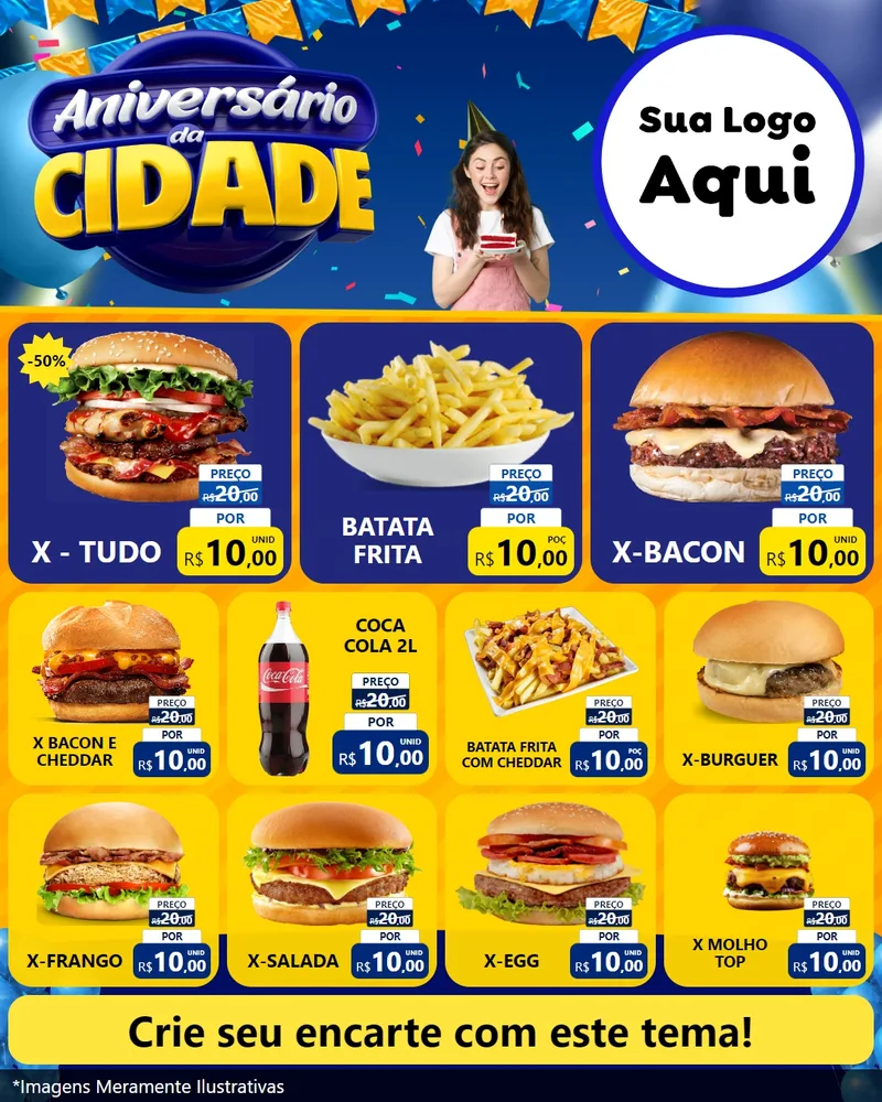 Modelo de Rede Social para Feed Instagram com o tema Aniversário da Cidade para Hamburgueria