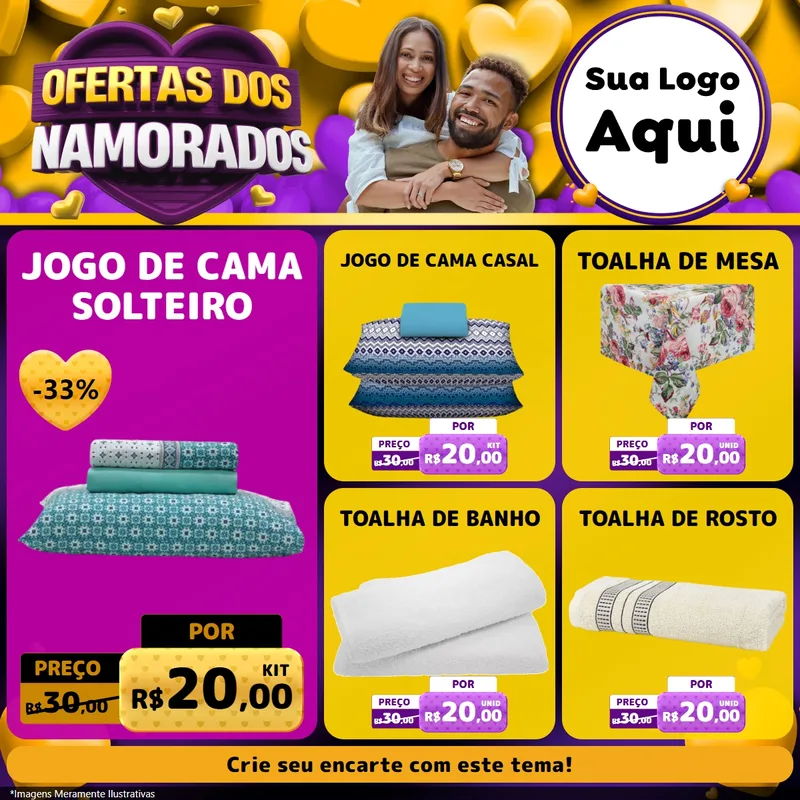 Modelo de Rede Social para Feed Facebook com o tema Oferta Dos Namorados para Cama, Mesa e Banho