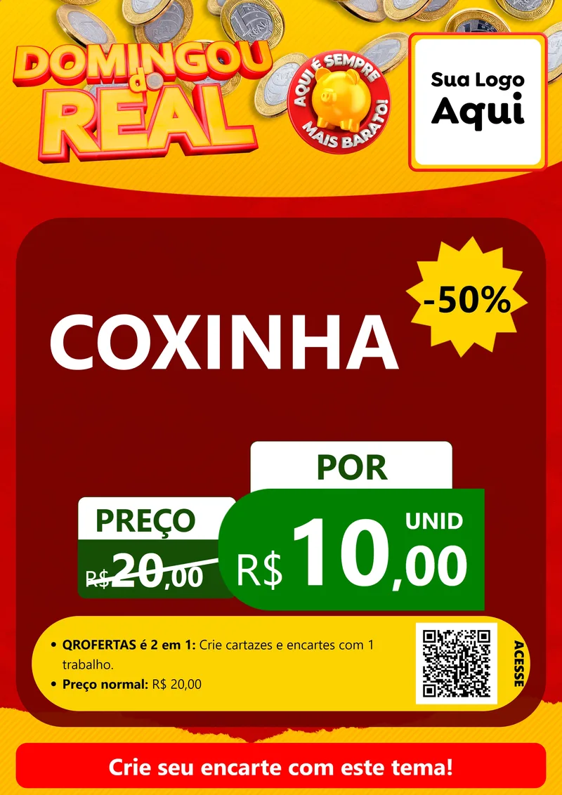 Modelo de Cartaz para Cartaz A4 Vertical com o tema Domingou do Real para Salgadaria