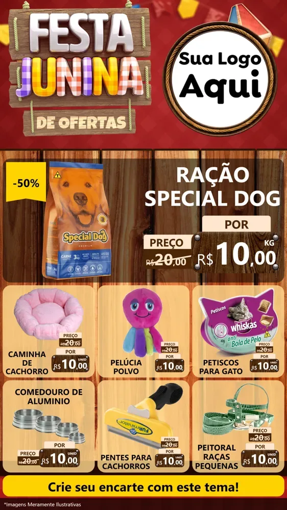 Modelo de Rede Social para Stories com o tema Festa Junina de Ofertas para Pet Shop