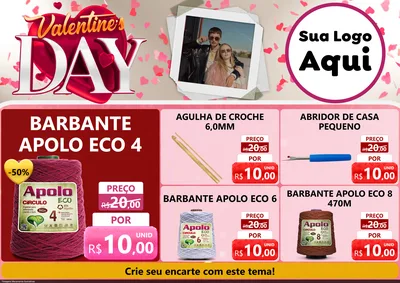 Modelo de Encarte para Encarte A4 Horizontal com o tema Valentine's Day para Armarinho e Aviamentos