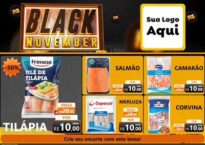 Modelo de Encarte para Encarte A4 Horizontal com o tema Black November para Peixaria