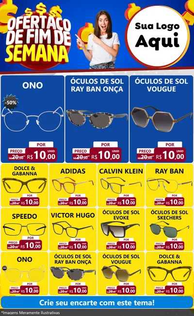 Modelo de Encarte para Encarte Grande com o tema Ofertaço de Fim de Semana para Óticas