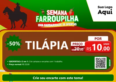 Modelo de Cartaz para Cartaz A4 Horizontal com o tema Semana Farroupilha - Uma Barbaridade de Ofertas para Peixaria
