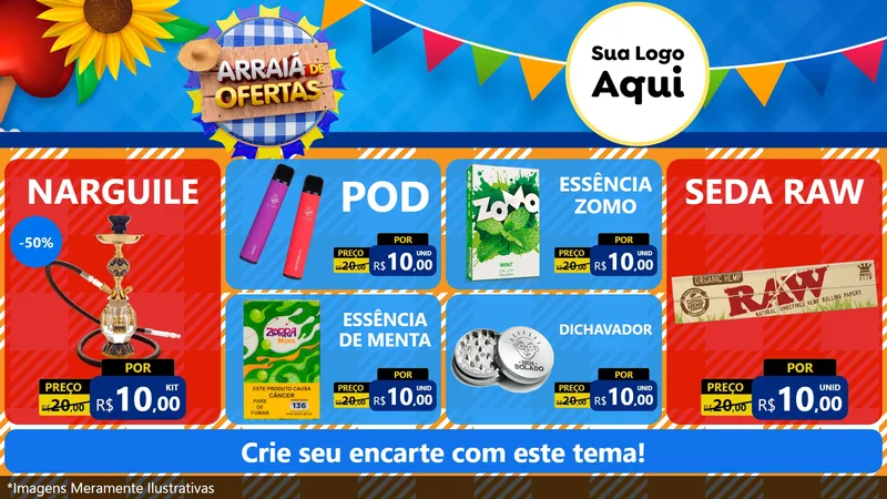 Modelo de TV para TV Horizontal com o tema Arraiá de Ofertas para Tabacaria