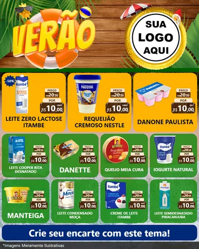 Modelo de Rede Social para Feed Instagram com o tema Verão para Frios e Laticínios