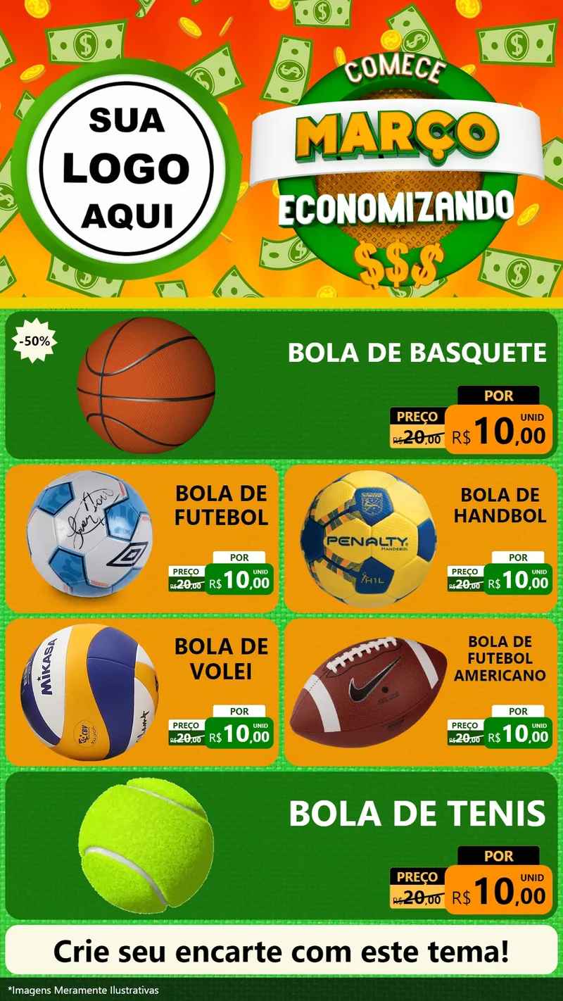 Modelo de TV para TV Vertical com o tema Comece Março Economizando para Artigos Esportivos