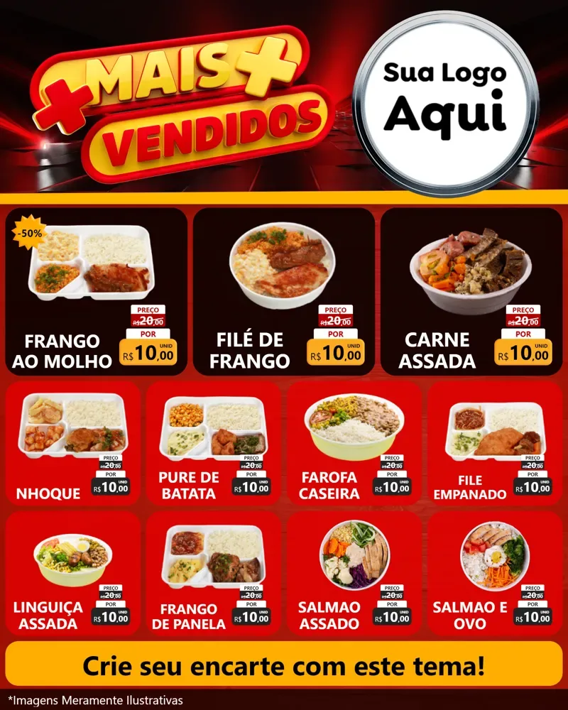 Modelo de Rede Social para Feed Instagram com o tema Mais Vendidos para Restaurante