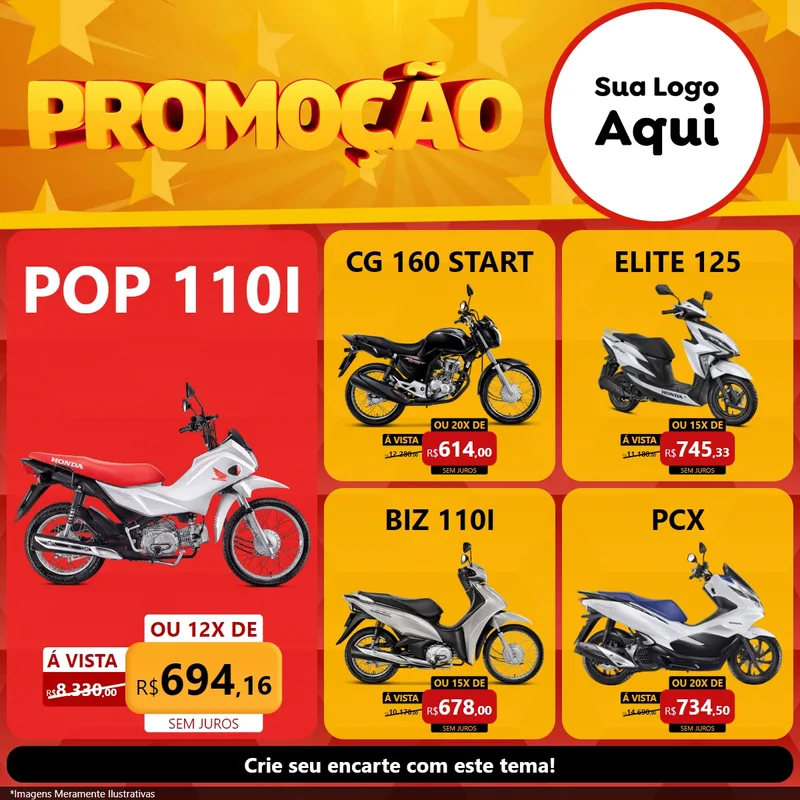 Modelo de Rede Social para Feed Facebook com o tema Promoção para Concessionaria de Motos