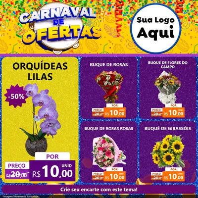 Modelo de Rede Social para Feed Facebook com o tema Carnaval de Ofertas para Floricultura e jardim