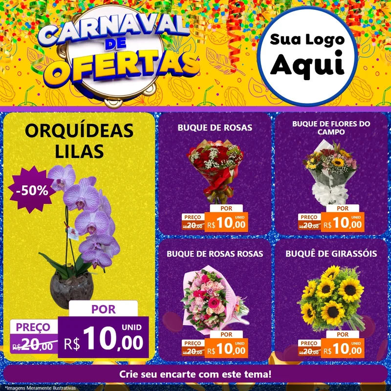 Modelo de Rede Social para Feed Facebook com o tema Carnaval de Ofertas para Floricultura e jardim