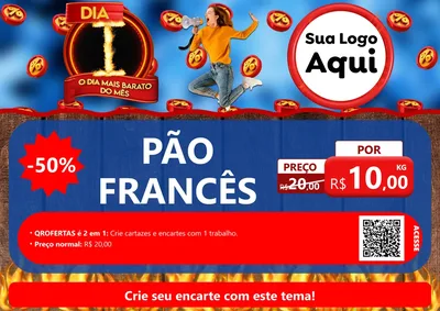 Modelo de Cartaz para Cartaz A4 Horizontal com o tema Dia I - O Dia Mais Barato Do Mês para Padaria