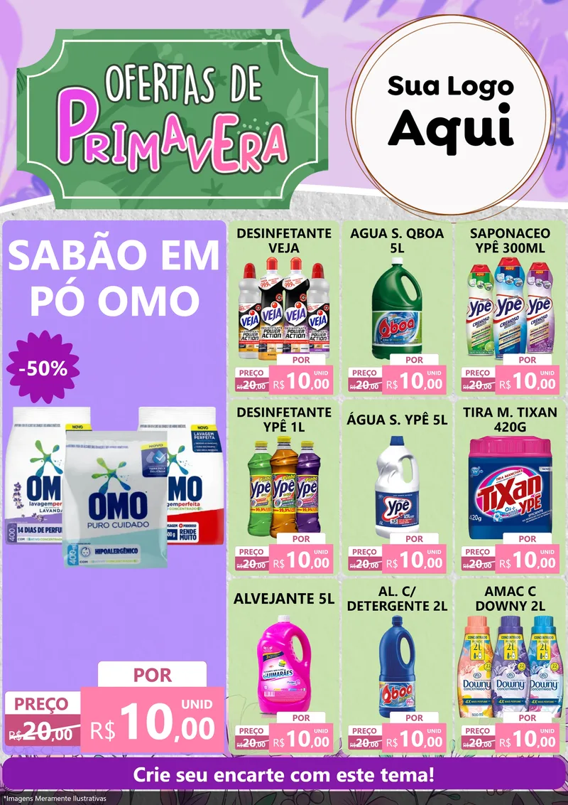 Modelo de Encarte para Encarte A4 Vertical com o tema Ofertas de Primavera para Produtos de Limpeza