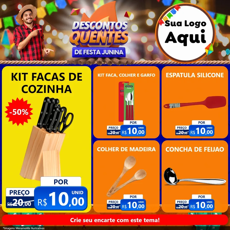Modelo de Rede Social para Feed Facebook com o tema Descontos Quentes de Festa Junina para Utilidades Domésticas