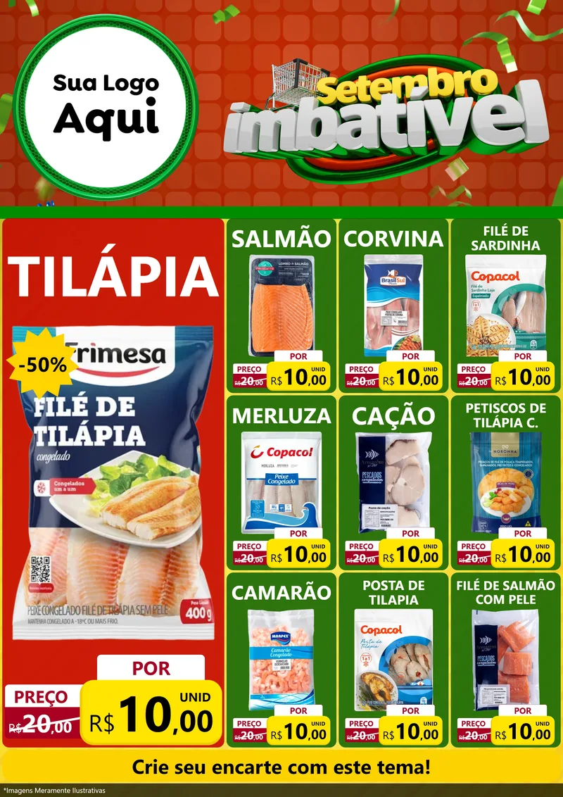 Modelo de Encarte para Encarte A4 Vertical com o tema Setembro Imbatível para Peixaria