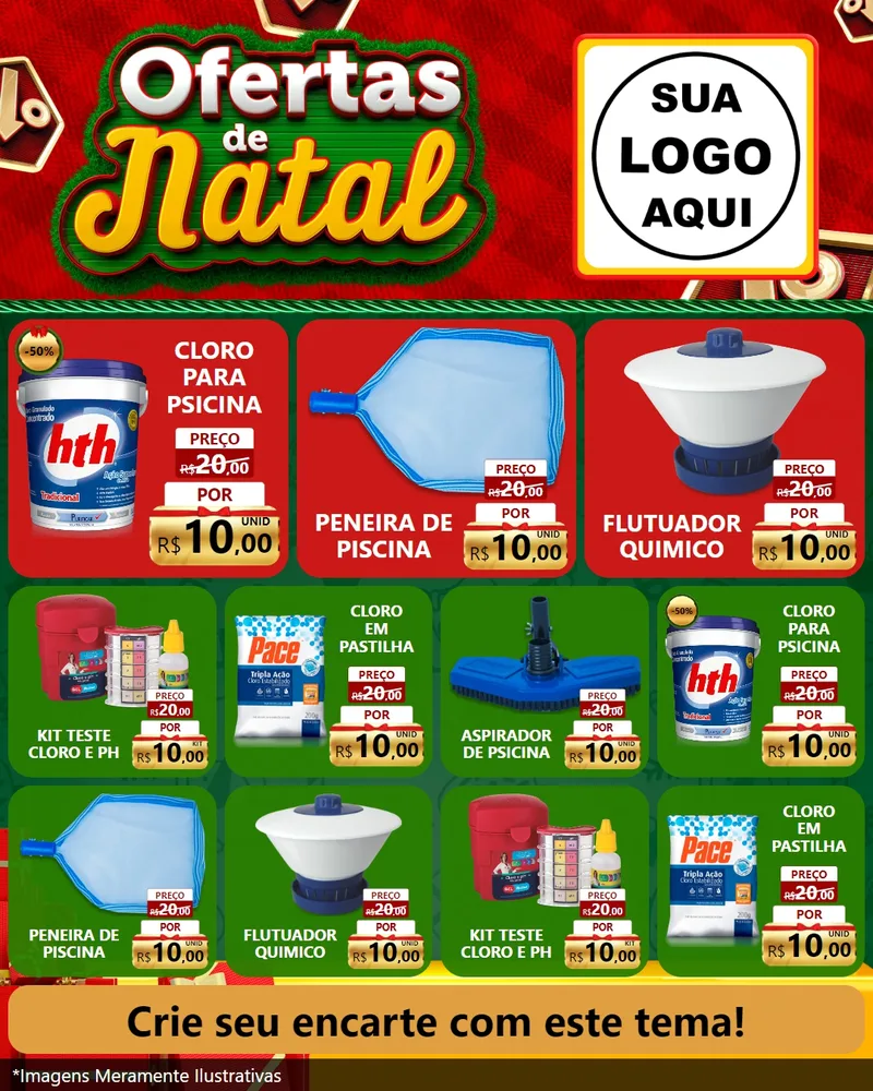 Modelo de Rede Social para Feed Instagram com o tema Ofertas de Natal para Produtos para Piscina