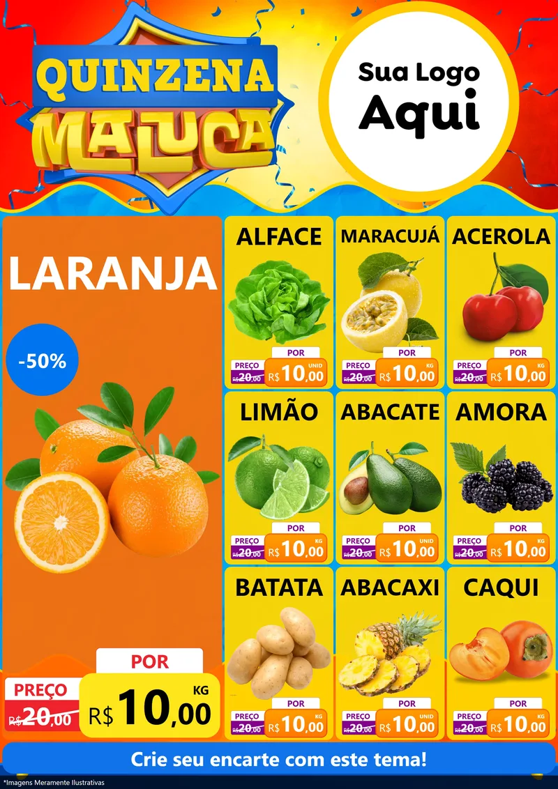 Modelo de Encarte para Encarte A4 Vertical com o tema Quinzena Maluca para Hortifrúti