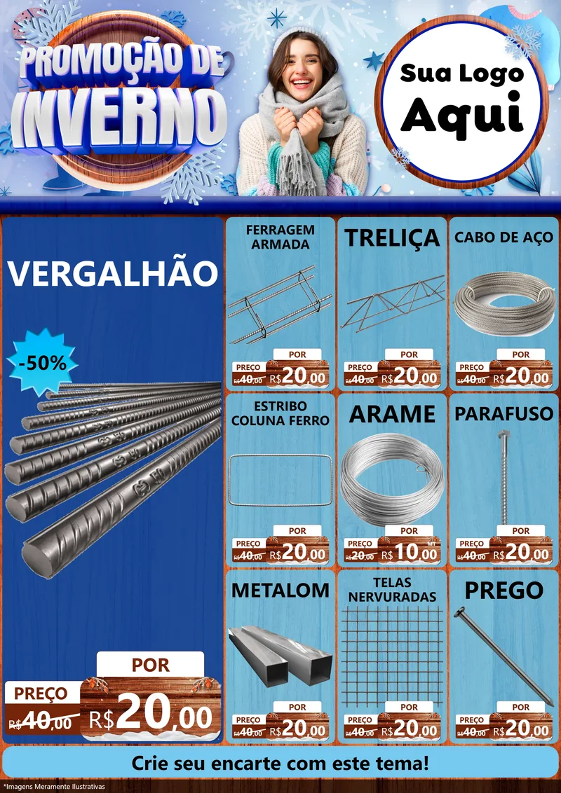 Modelo de Encarte para Encarte A4 Vertical com o tema Promoção de Inverno para Ferragens