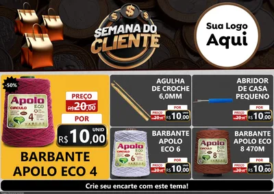 Modelo de Encarte para Encarte A4 Horizontal com o tema Semana do Cliente para Armarinho e Aviamentos