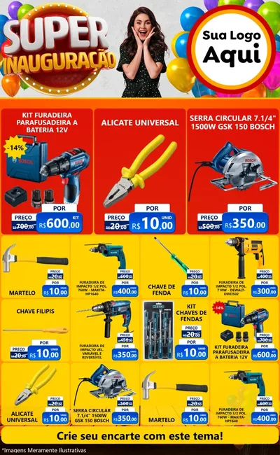 Modelo de Encarte para Encarte Grande com o tema Super Inauguração para Maquinas e Ferramentas