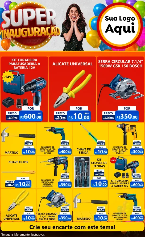 Modelo de Encarte para Encarte Grande com o tema Super Inauguração para Maquinas e Ferramentas