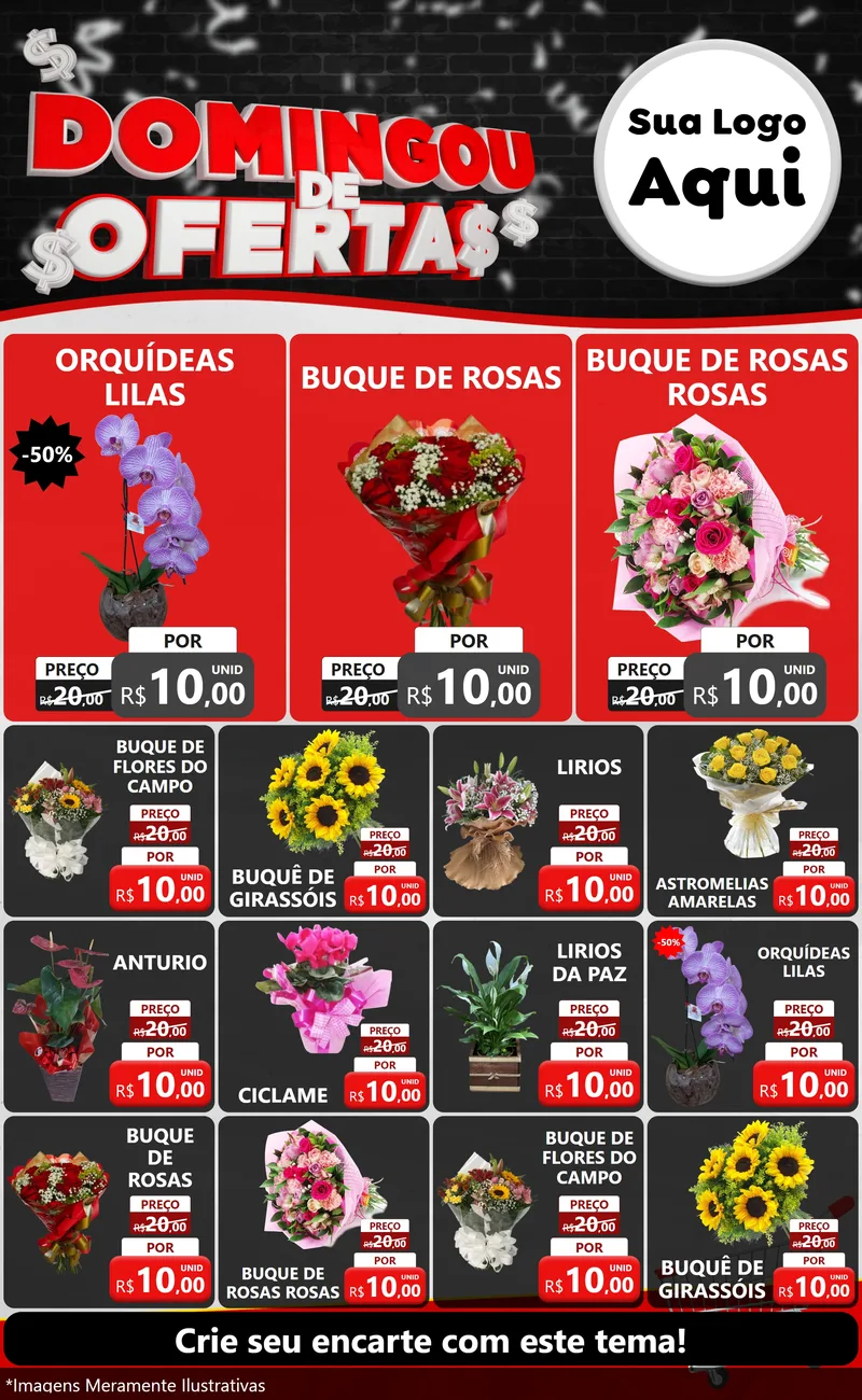 Modelo de Encarte para Encarte Grande com o tema Domingou de Ofertas para Floricultura e jardim