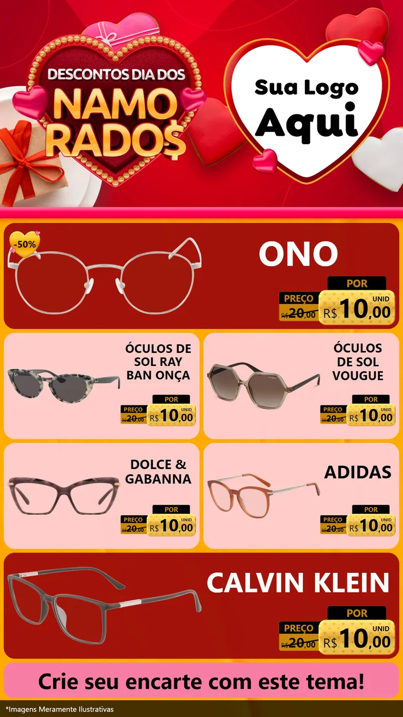 Modelo de TV para TV Vertical com o tema Descontos Dia dos Namorados para Óticas