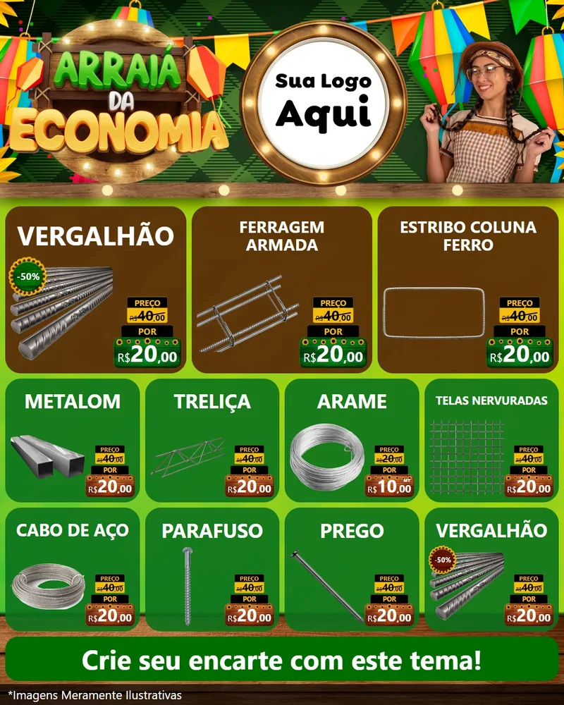 Modelo de Rede Social para Feed Instagram com o tema Arraiá de Economia para Ferragens
